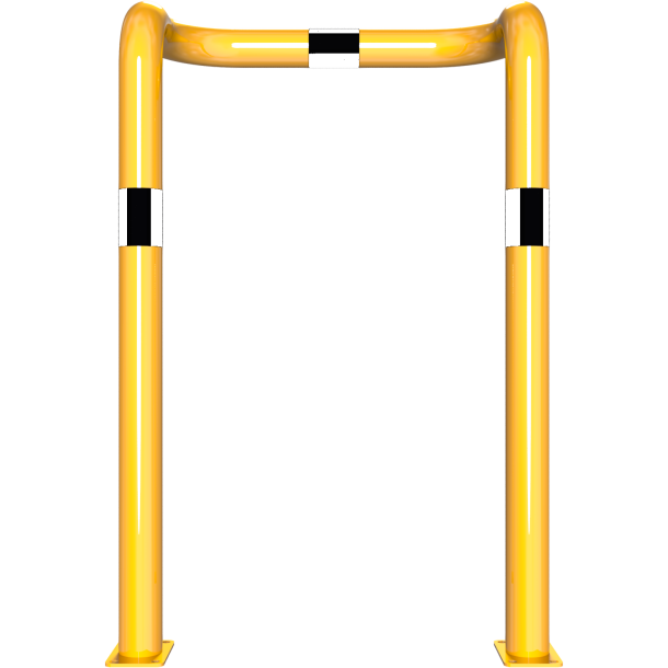 Anti-nudge hoop | double-sided, deep version | steel tube  76 mm | yellow / black | total width: 750 mm | height above ground: 1150 mm | to be fixed by plugs